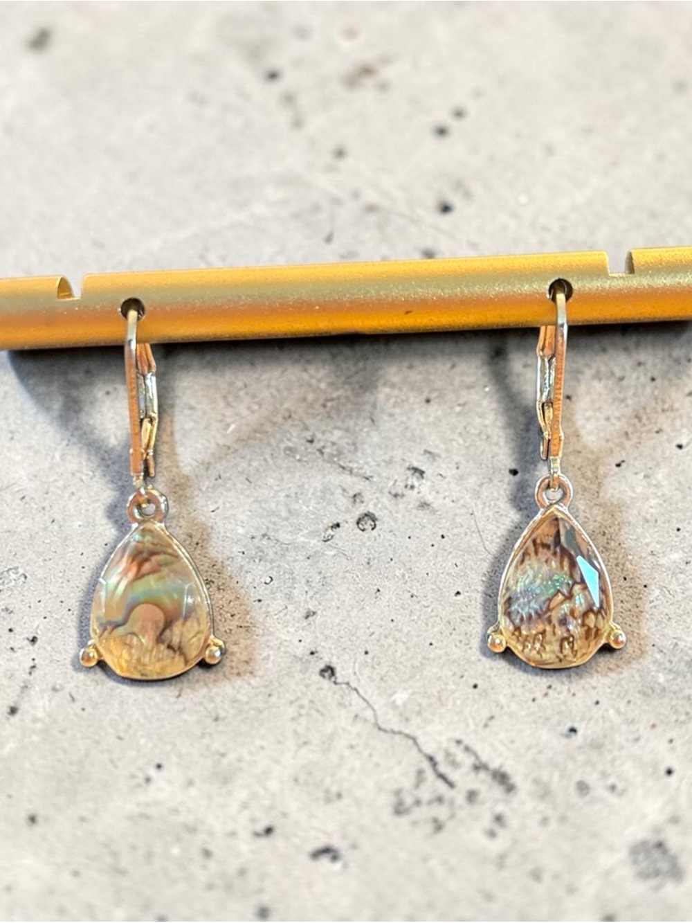 Abalone Teardrop Dangle Earrings - Iridescent Shell